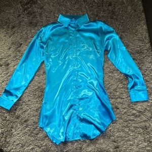 Blue satin dress with corset